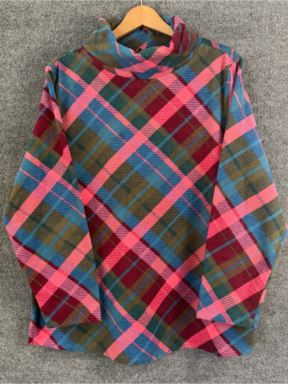 Talbots Womens 2X Plaid Fleece Turtleneck Tunic Top Ling Sleeve Casual Comfy